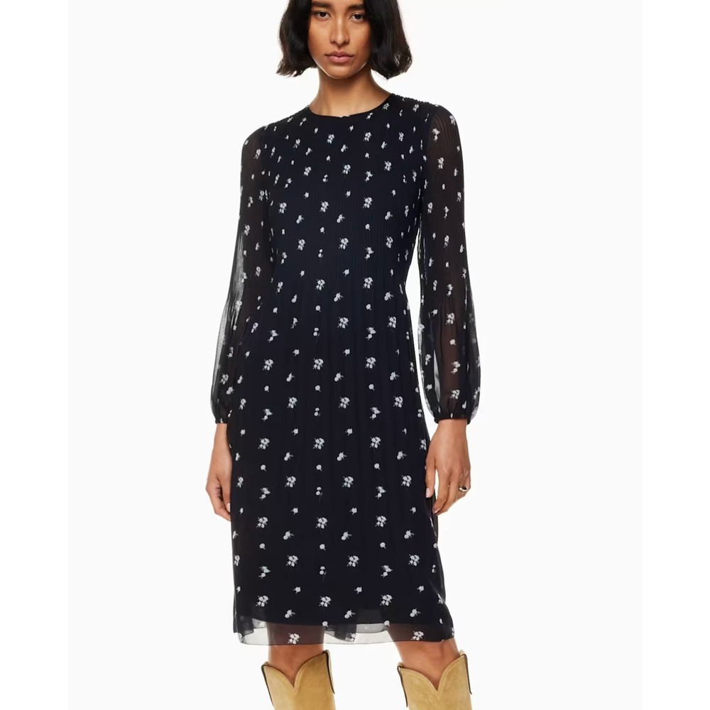 Wilfred Aritzia Daydreamer Pleated Floral Midi Dress in Black sz XS